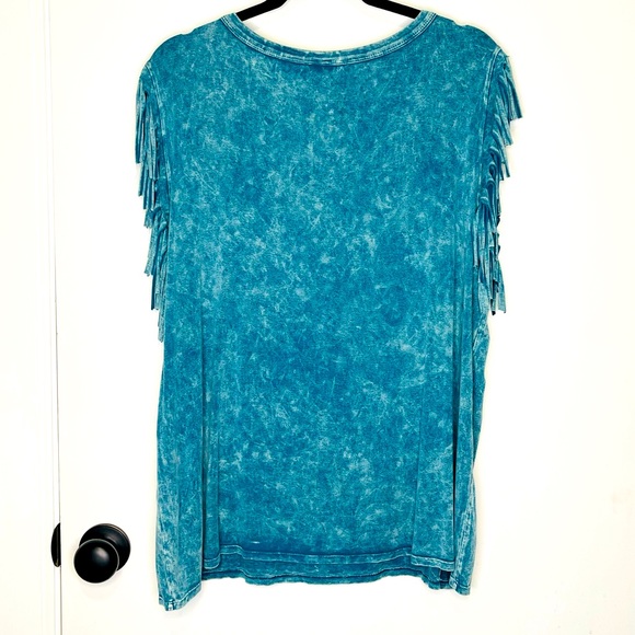 NEW WOMENS MINERAL WASH FRINGE SHIRT - Picture 3 of 3